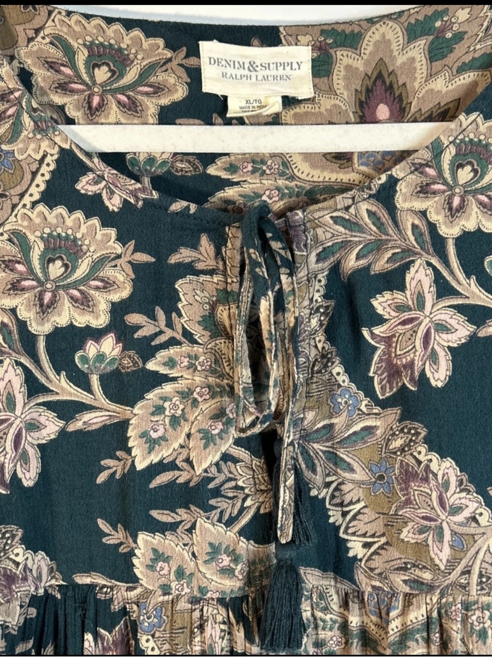 Denim & Supply Ralph Lauren Dark Green Floral Paisley Peasant Top - Picture 7 of 7